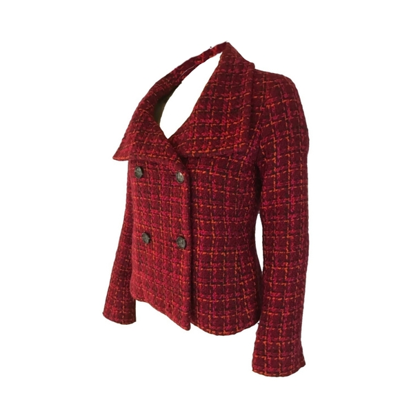 Talbots Jackets & Blazers - TALBOTS WM 8 MAROON PLAID DOUBLE BRESTED JACKET